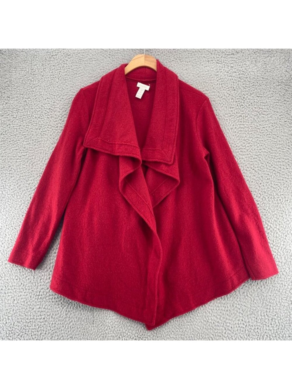 Chicos Sweater Womens 0 US Small Red Wool Cardigan Draped Collar Long Sleeves